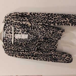 NWT Zara Animal Print Blouse in Black and Tan -M